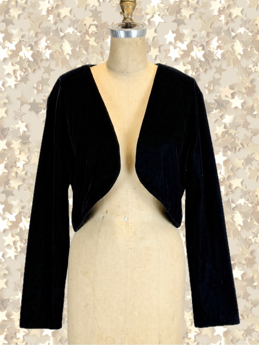 VINTAGE 80s velvet bolero cropped jacket black gothic romantic glam evening 90s